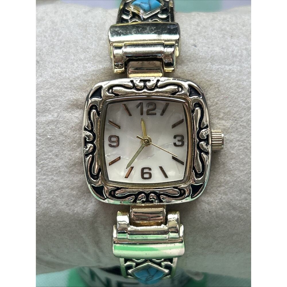 Pavana Gold Tone Turquoise Colored Stone Women’s Cuff Watch